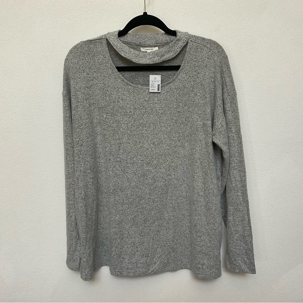 NWT Maurices Light Heather Grey Choker Neckline Long Sleeve Shirt Size Large